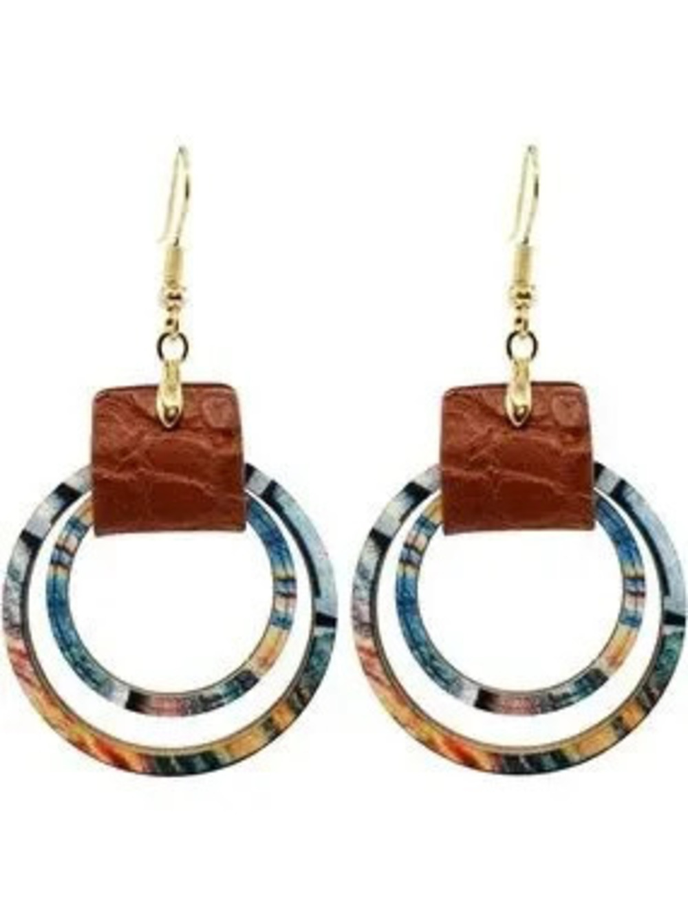 Anthropologie Brown Leather Multicolor Double Hoop Earrings